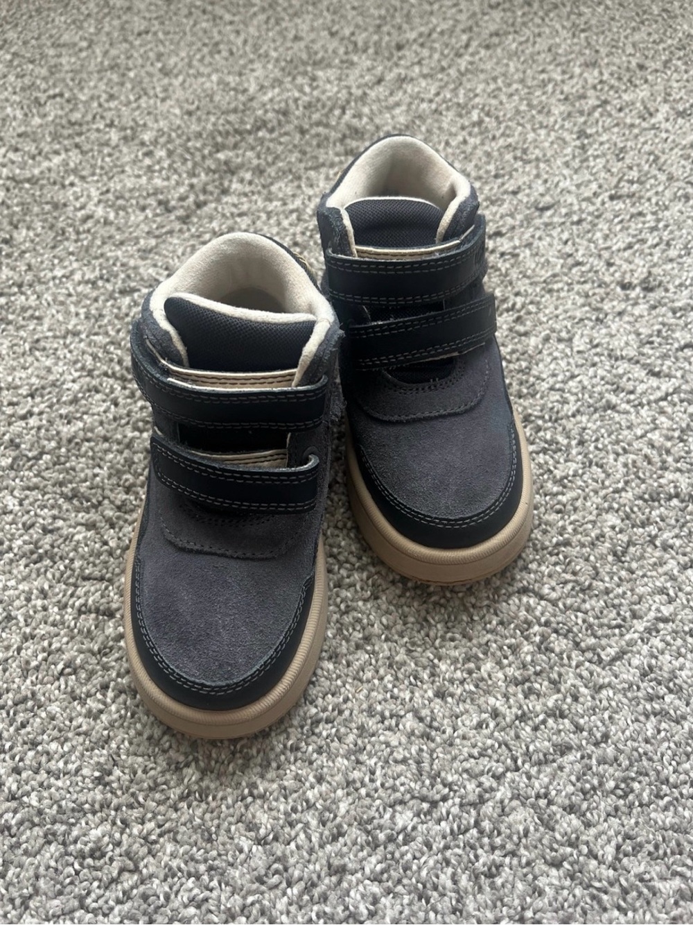 Kids Navy Suede Double-Strap Sneakers